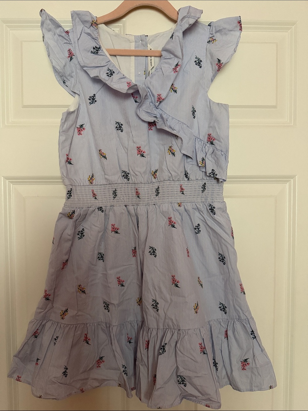 Janie and Jack Light Blue Floral Ruffle Girls Cotton Dress, size 10